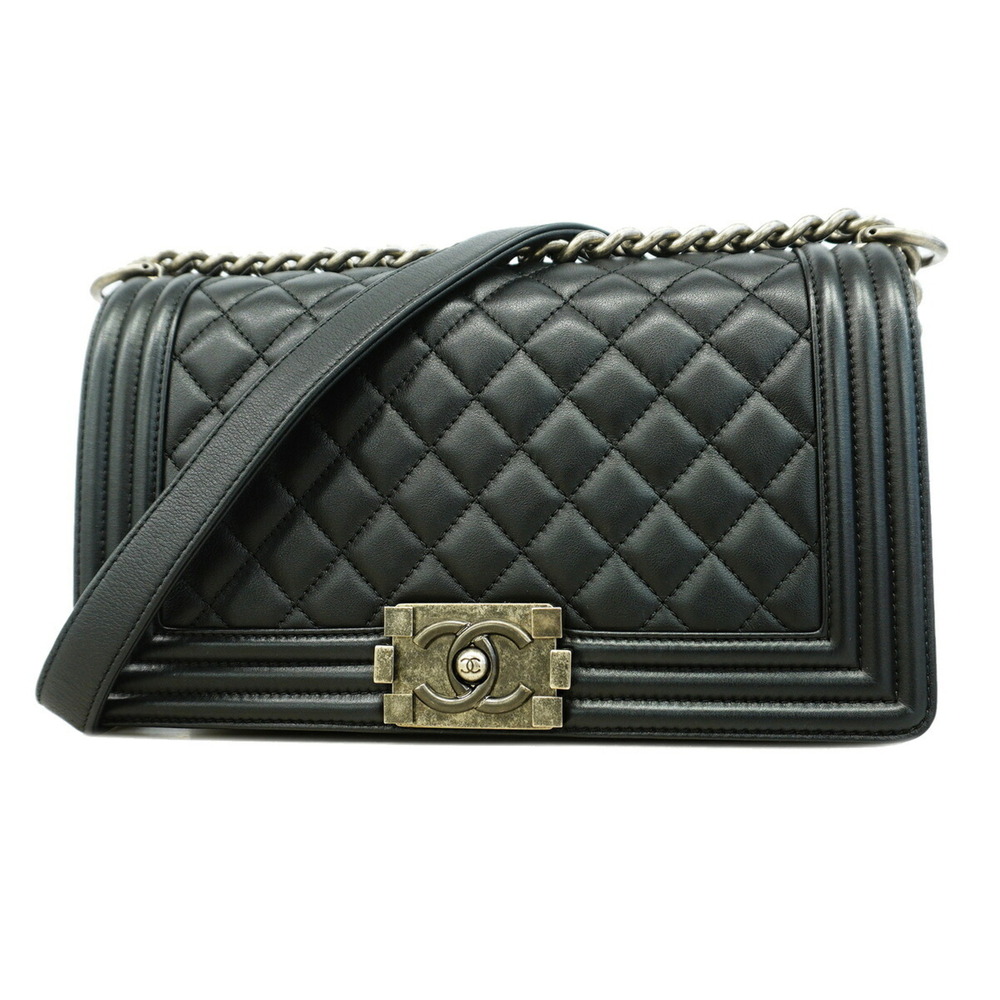 Chanel Boy Chain Shoulder Bag, Lambskin, Black, Women's